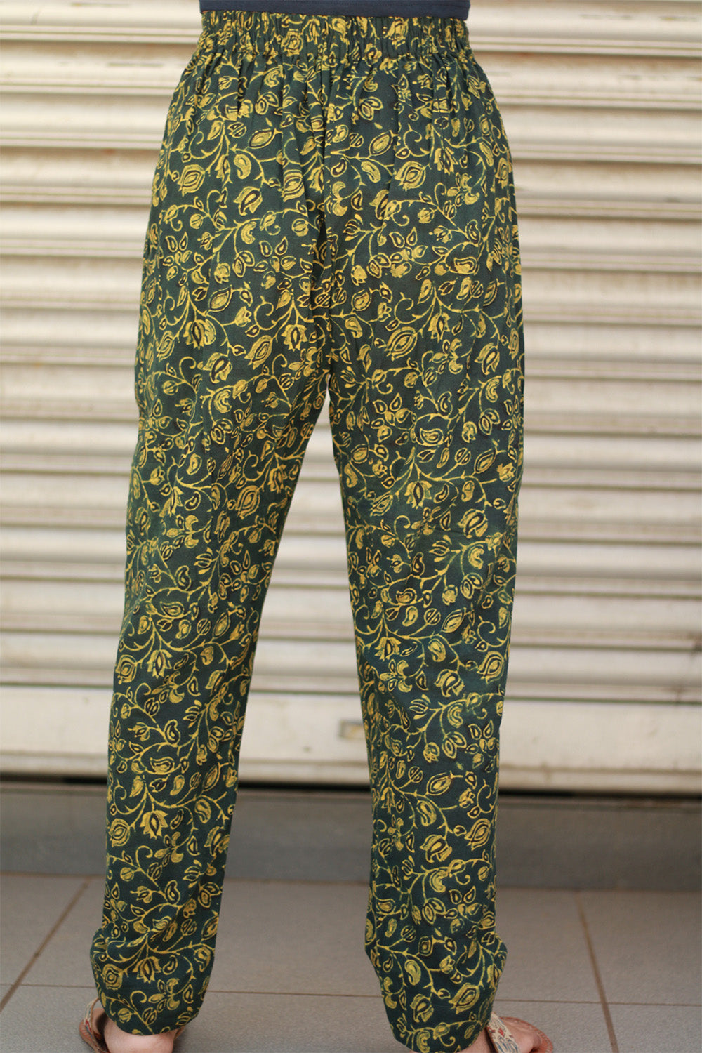 Pranava | Slim Pants | Green Floral Ajrakh