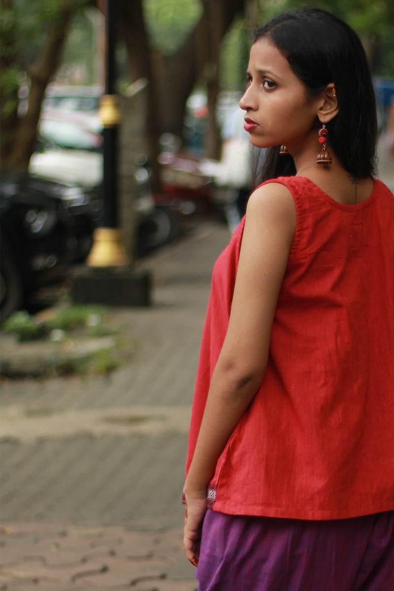 GupShup | Asymmetric Sleeveless Top | Orange with Khunn