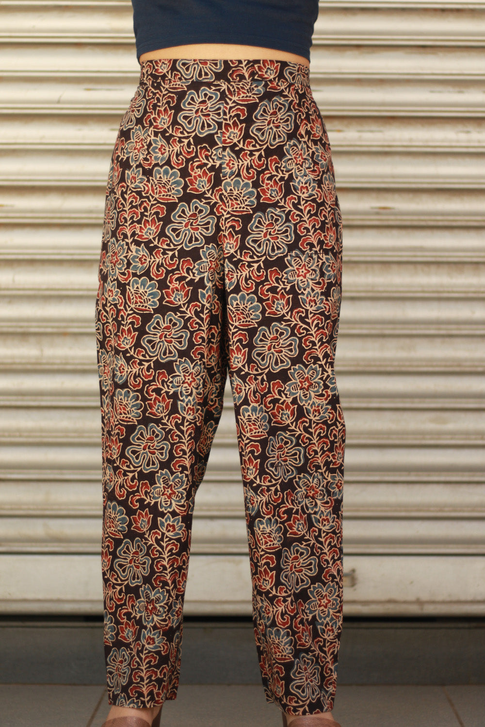 Pranava | Slim Pants | Noir Floral Ajrakh