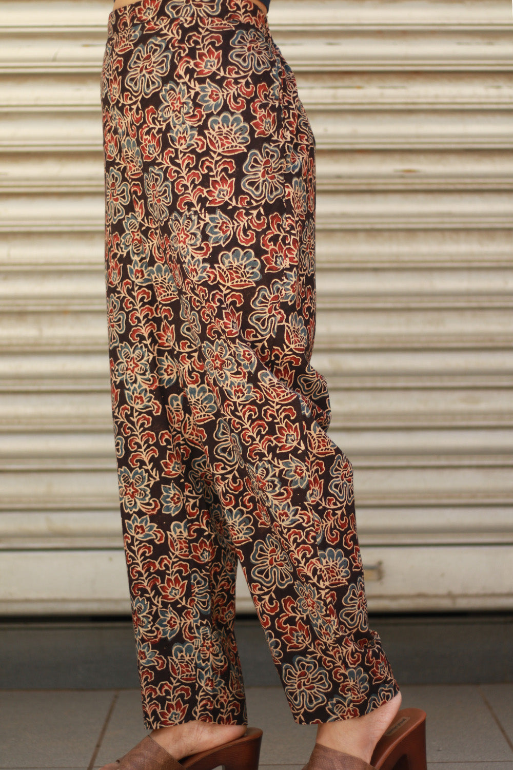 Pranava | Slim Pants | Noir Floral Ajrakh