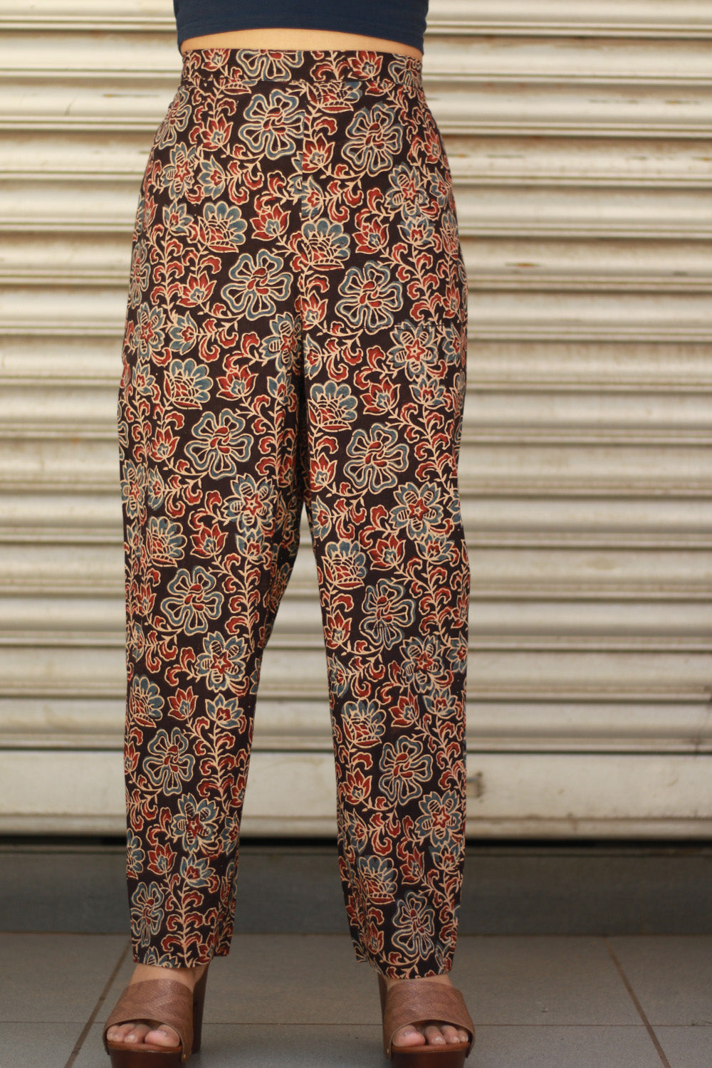 Pranava | Slim Pants | Noir Floral Ajrakh