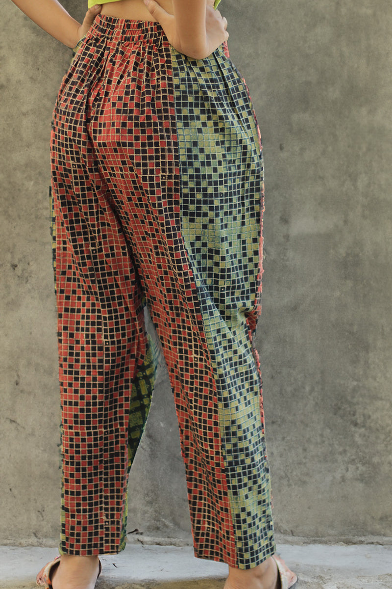 Pranava | Slim Pants | Multicolor Checks Ajrakh