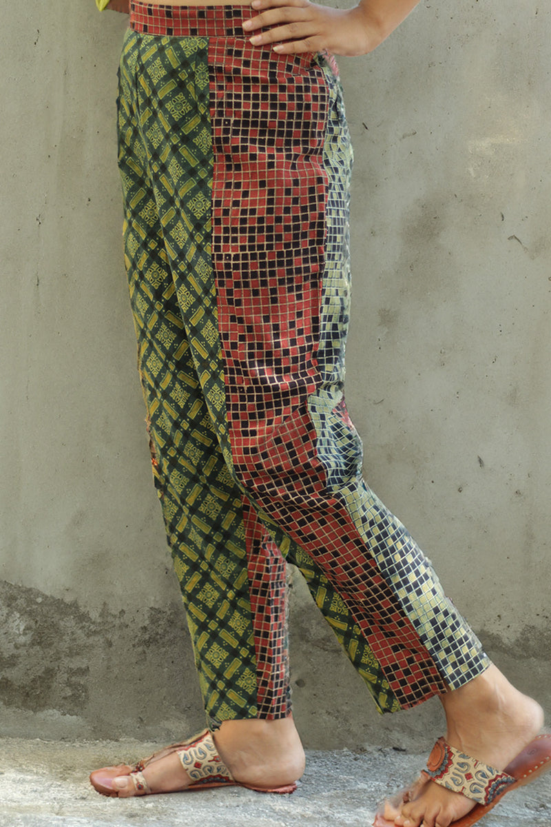 Pranava | Slim Pants | Multicolor Checks Ajrakh