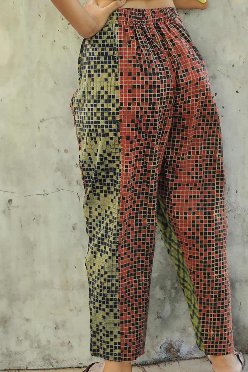 Pranava | Slim Pants | Multicolor Checks Ajrakh