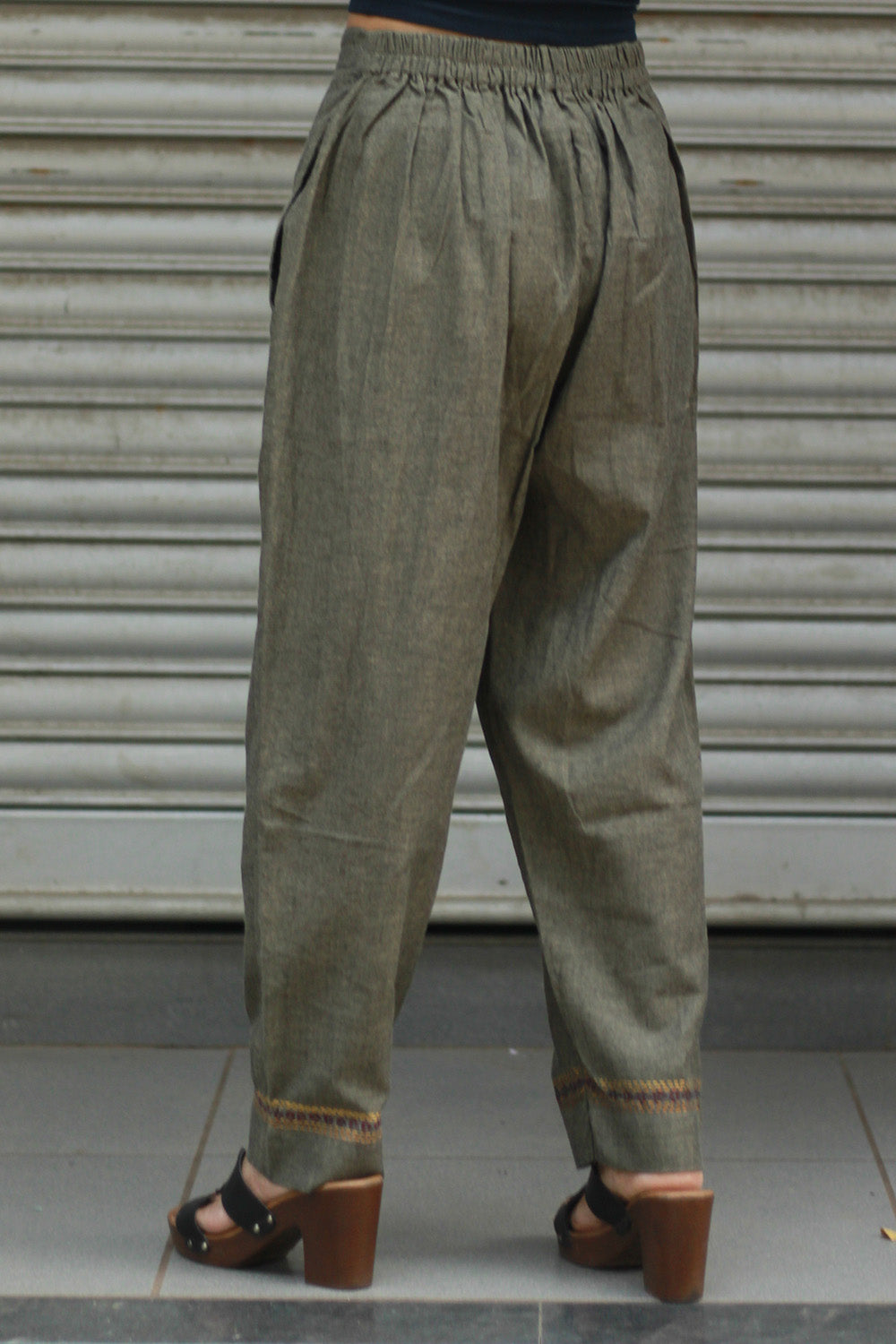 Amala | Slim Pants | Embroidered | Ash Brown
