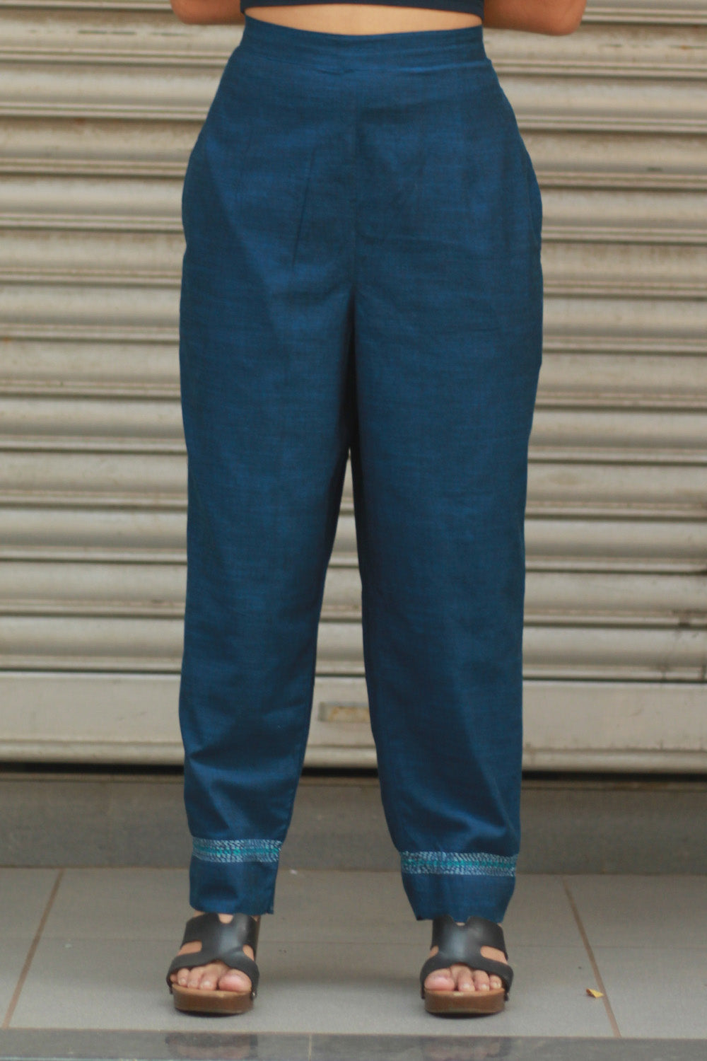 Amala | Slim Pants | Embroidered | Navy Blue