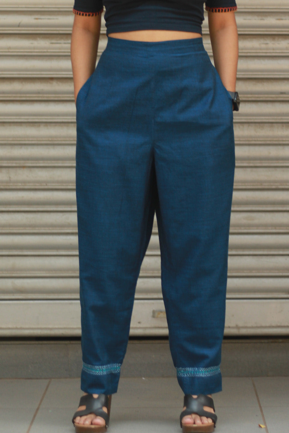 Amala | Slim Pants | Embroidered | Navy Blue