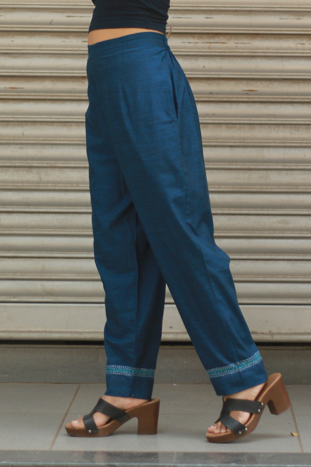 Amala | Slim Pants | Embroidered | Navy Blue