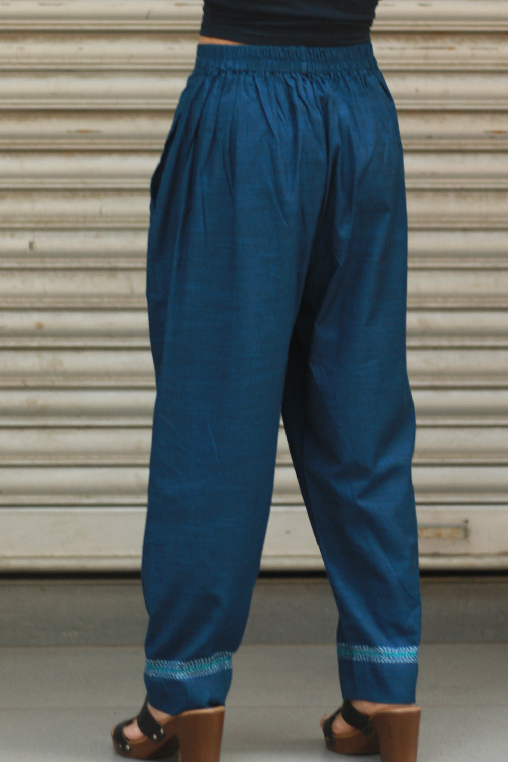 Amala | Slim Pants | Embroidered | Navy Blue