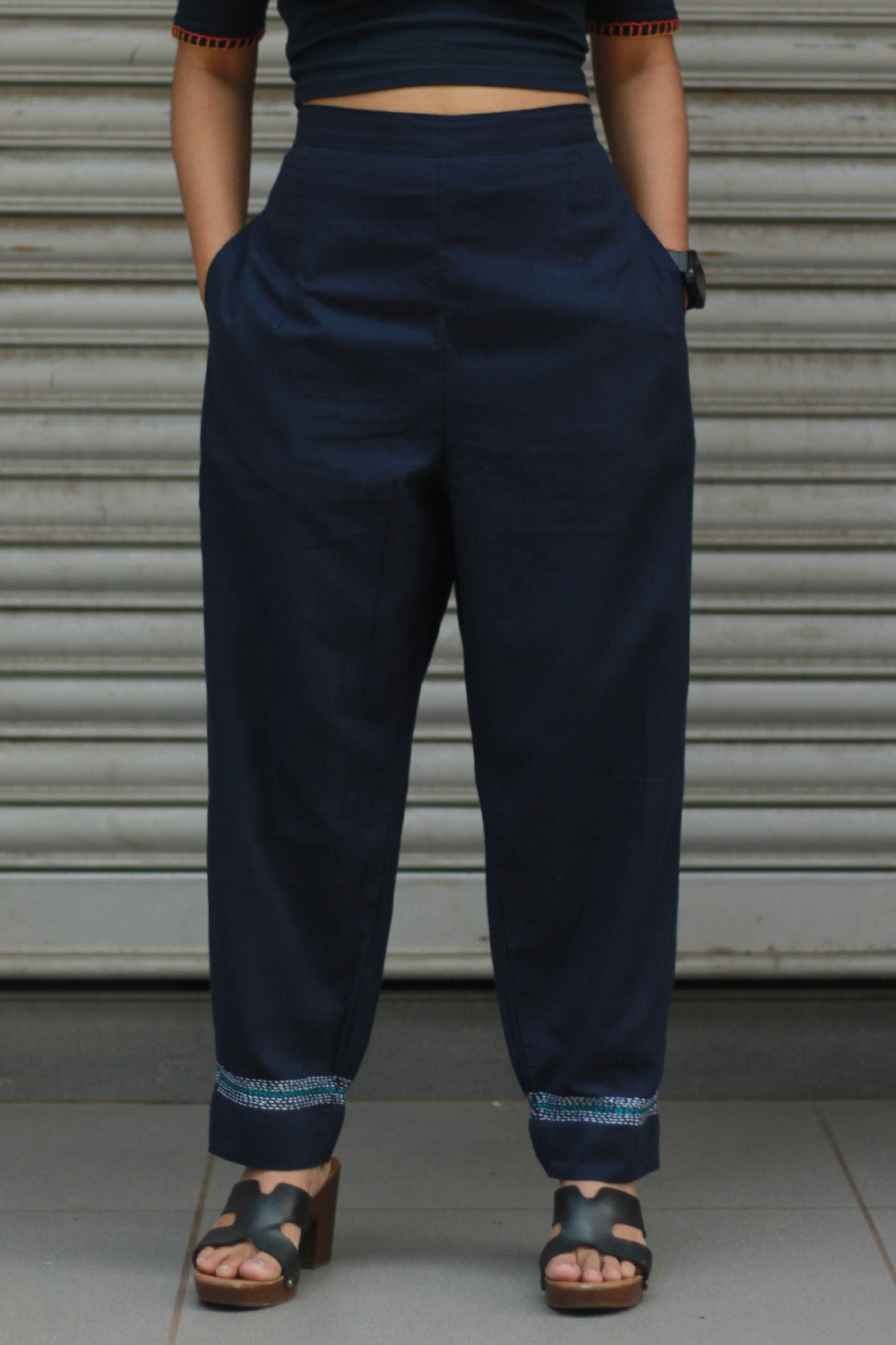 Amala | Slim Pants | Embroidered | Ink Blue