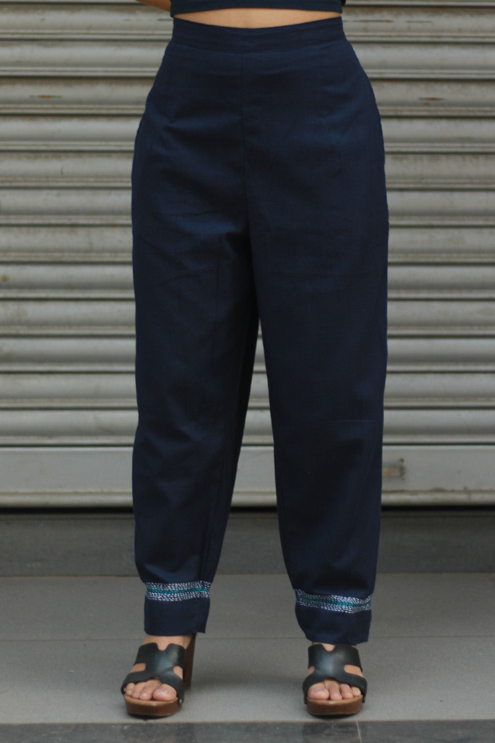 Amala | Slim Pants | Embroidered | Ink Blue
