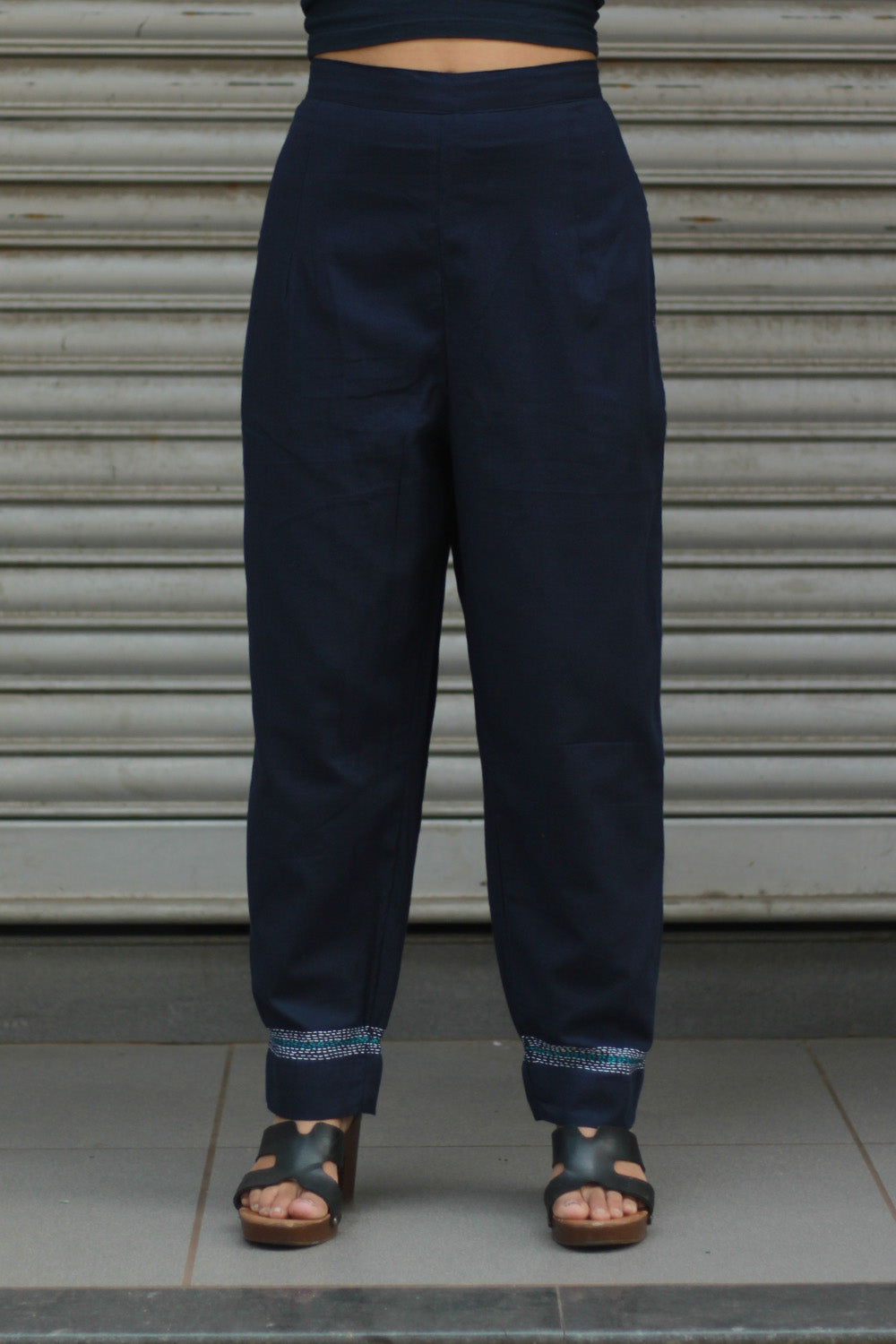Amala | Slim Pants | Embroidered | Ink Blue