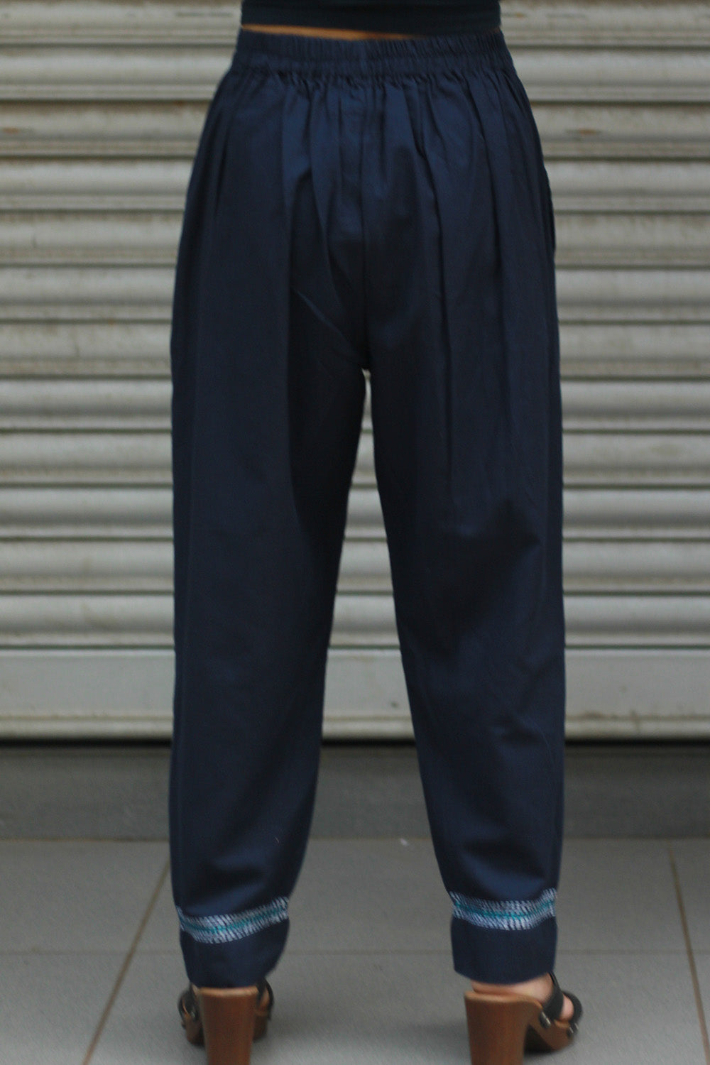 Amala | Slim Pants | Embroidered | Ink Blue
