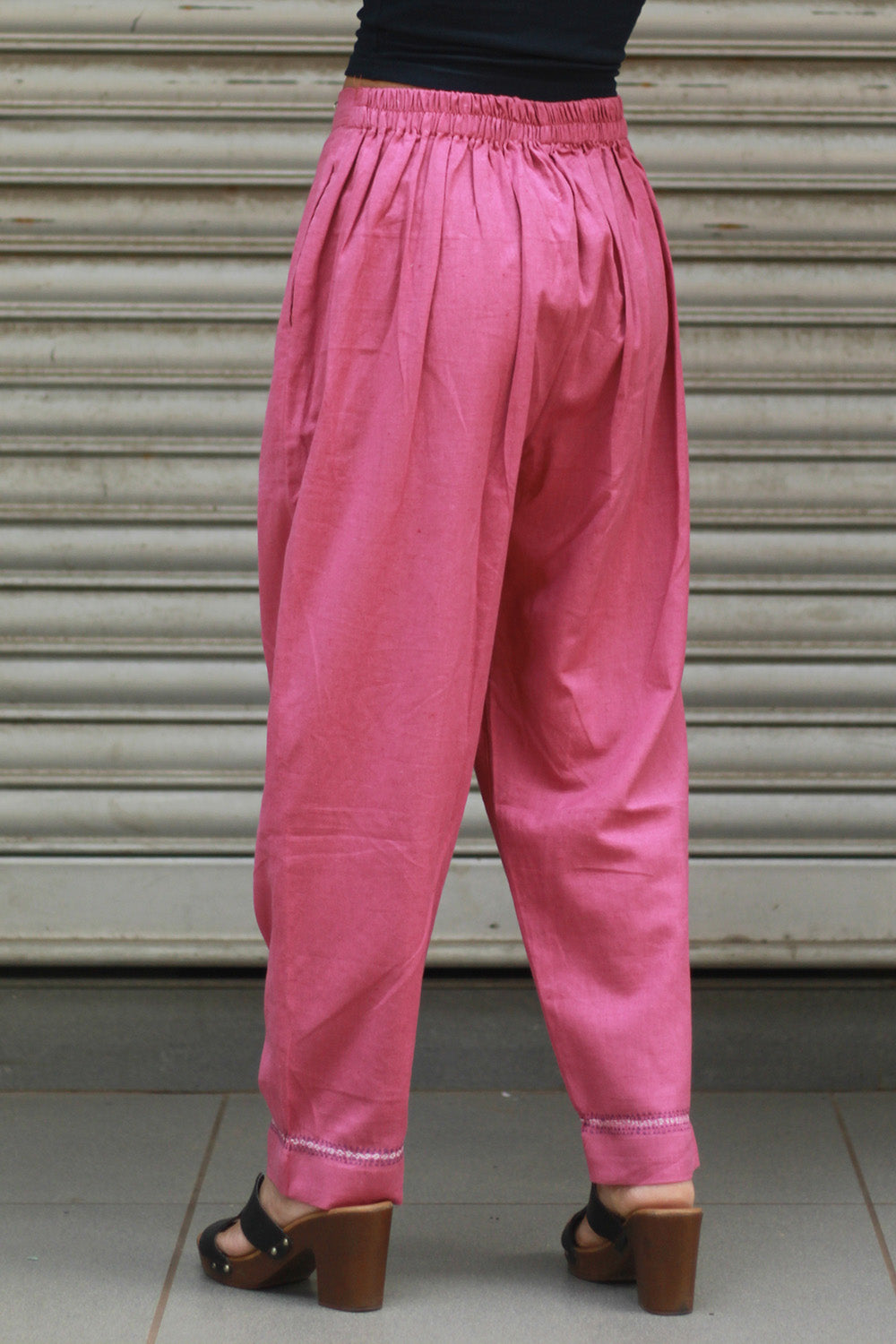 Amala | Slim Pants | Embroidered | Pink