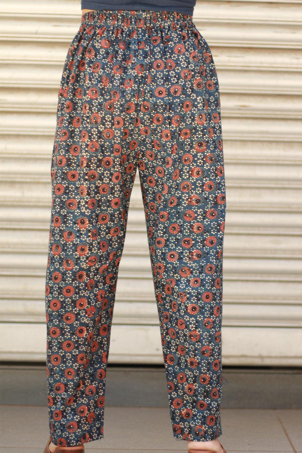 Pranava | Slim Pants | Blue Floral Ajrakh