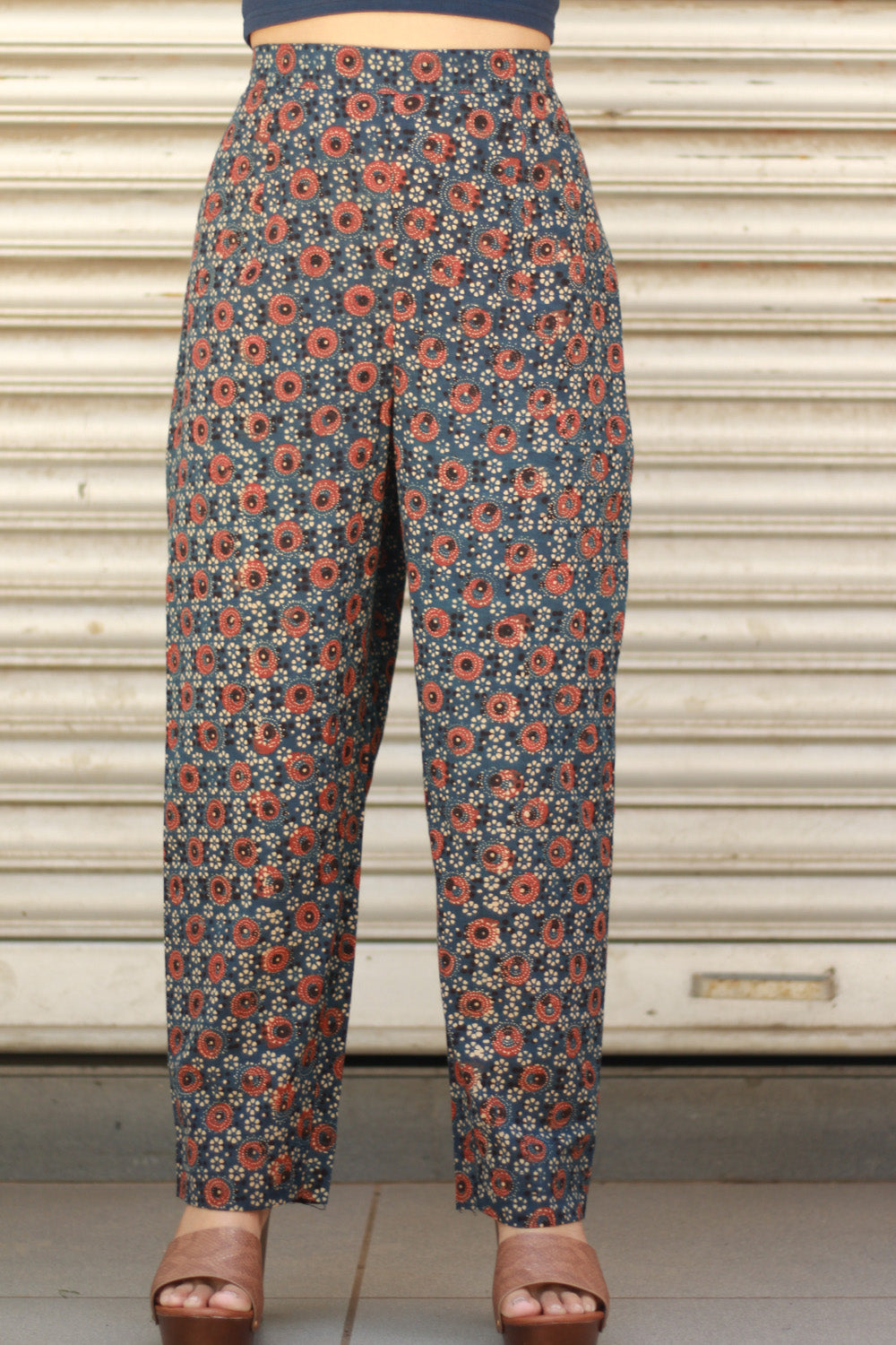Pranava | Slim Pants | Blue Floral Ajrakh