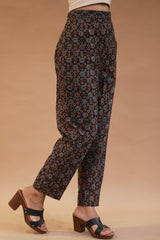 Pranava | Slim Pants | Noir Floral Ajrakh