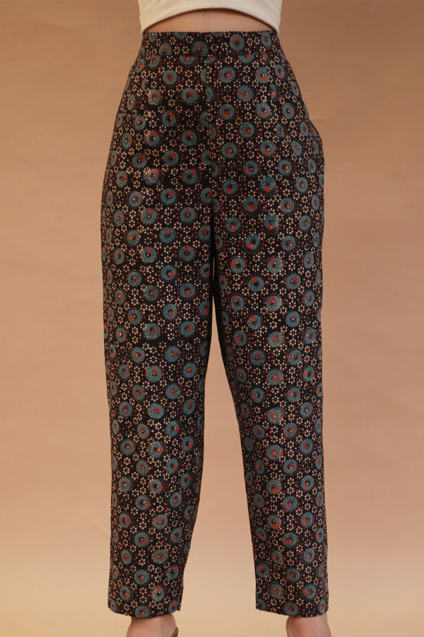 Pranava | Slim Pants | Noir Floral Ajrakh