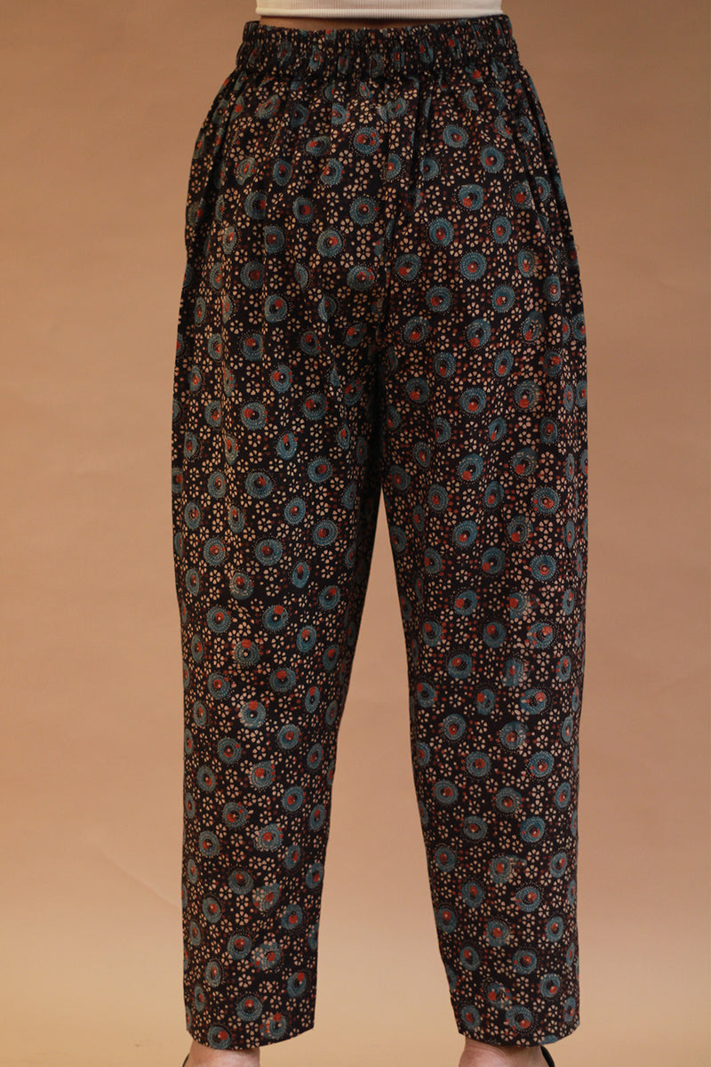 Pranava | Slim Pants | Noir Floral Ajrakh