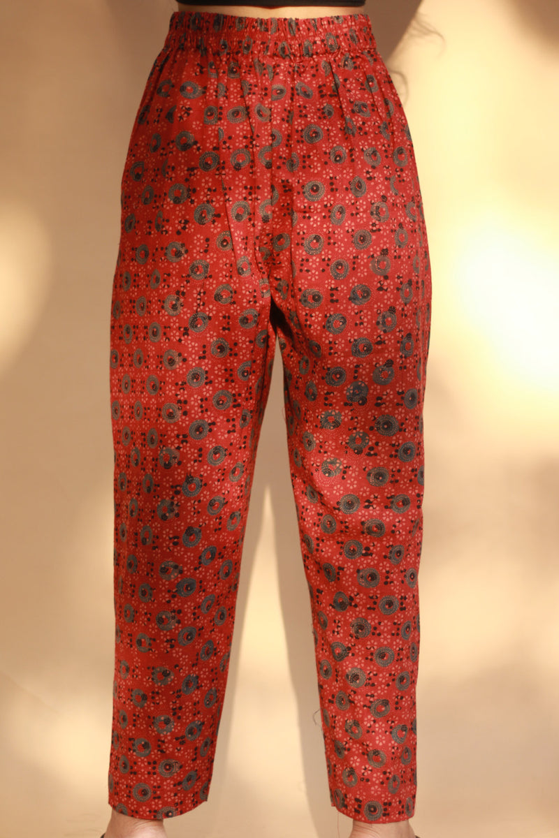 Pranava | Slim Pants | Madder Floral Ajrakh