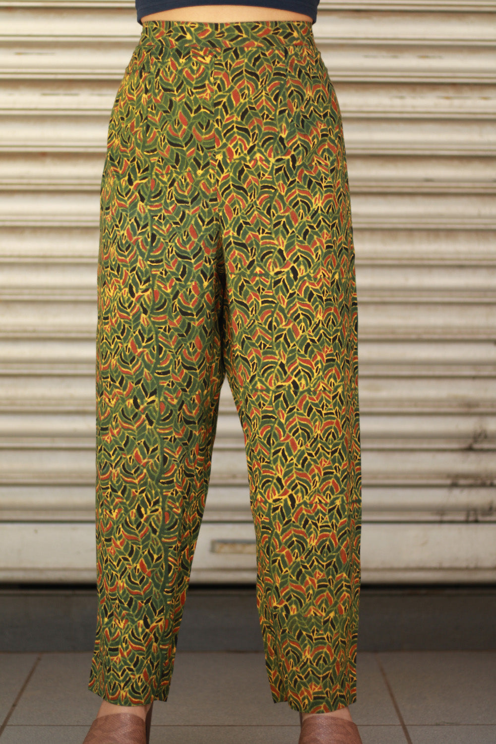 Pranava | Slim Pants | Ajrakh Green Leaves