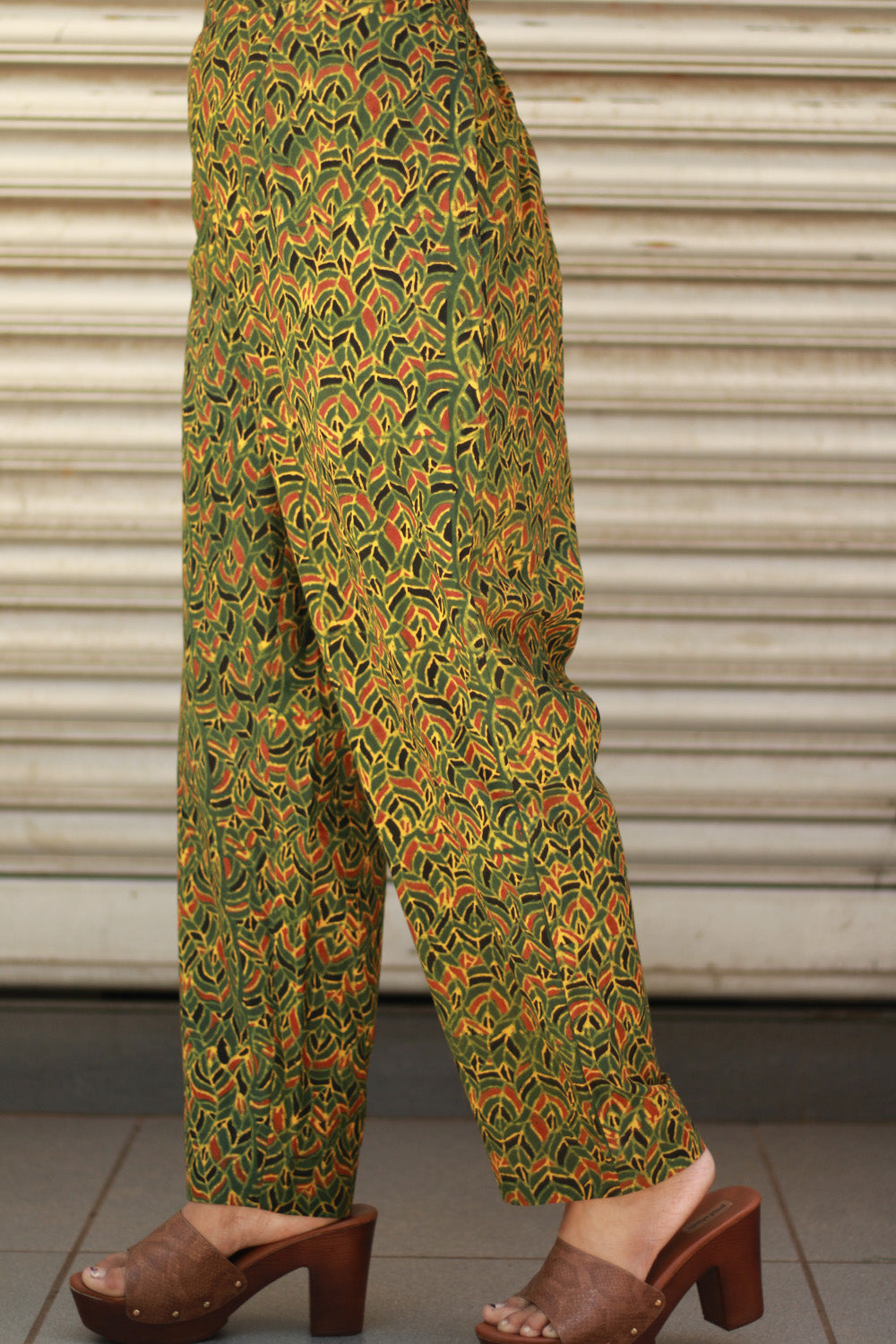 Pranava | Slim Pants | Ajrakh Green Leaves