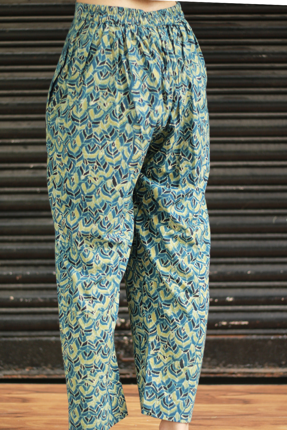 Pranava | Slim Pants | Sea Green Ajrakh