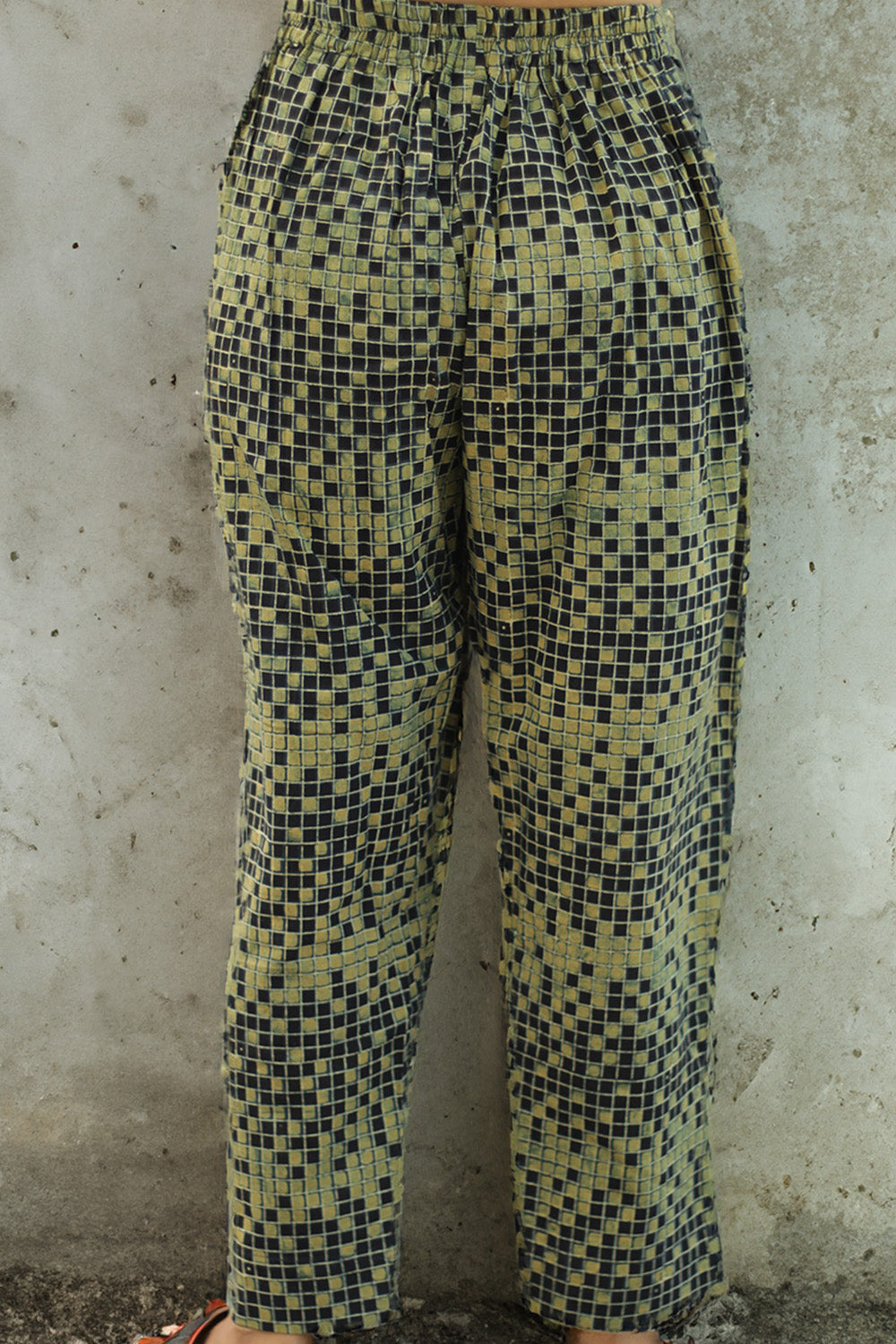 Pranava | Slim Pants | Sea Green Check Print Ajrakh