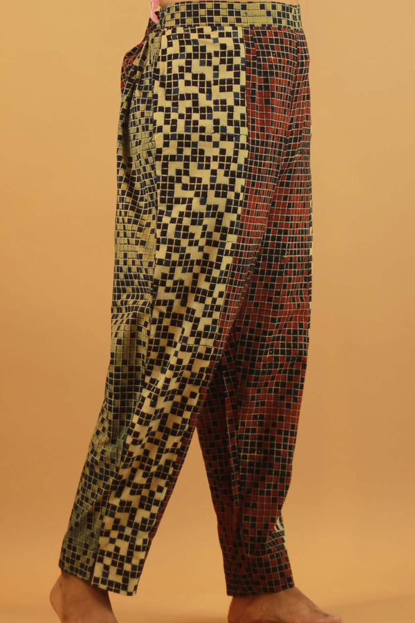 Pranava | Slim Pants | Multicolor Checks Ajrakh