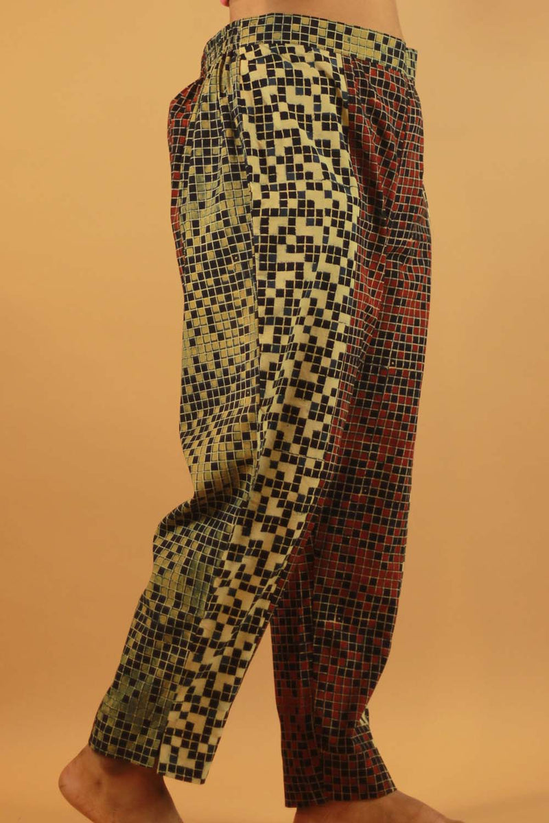 Pranava | Slim Pants | Multicolor Checks Ajrakh