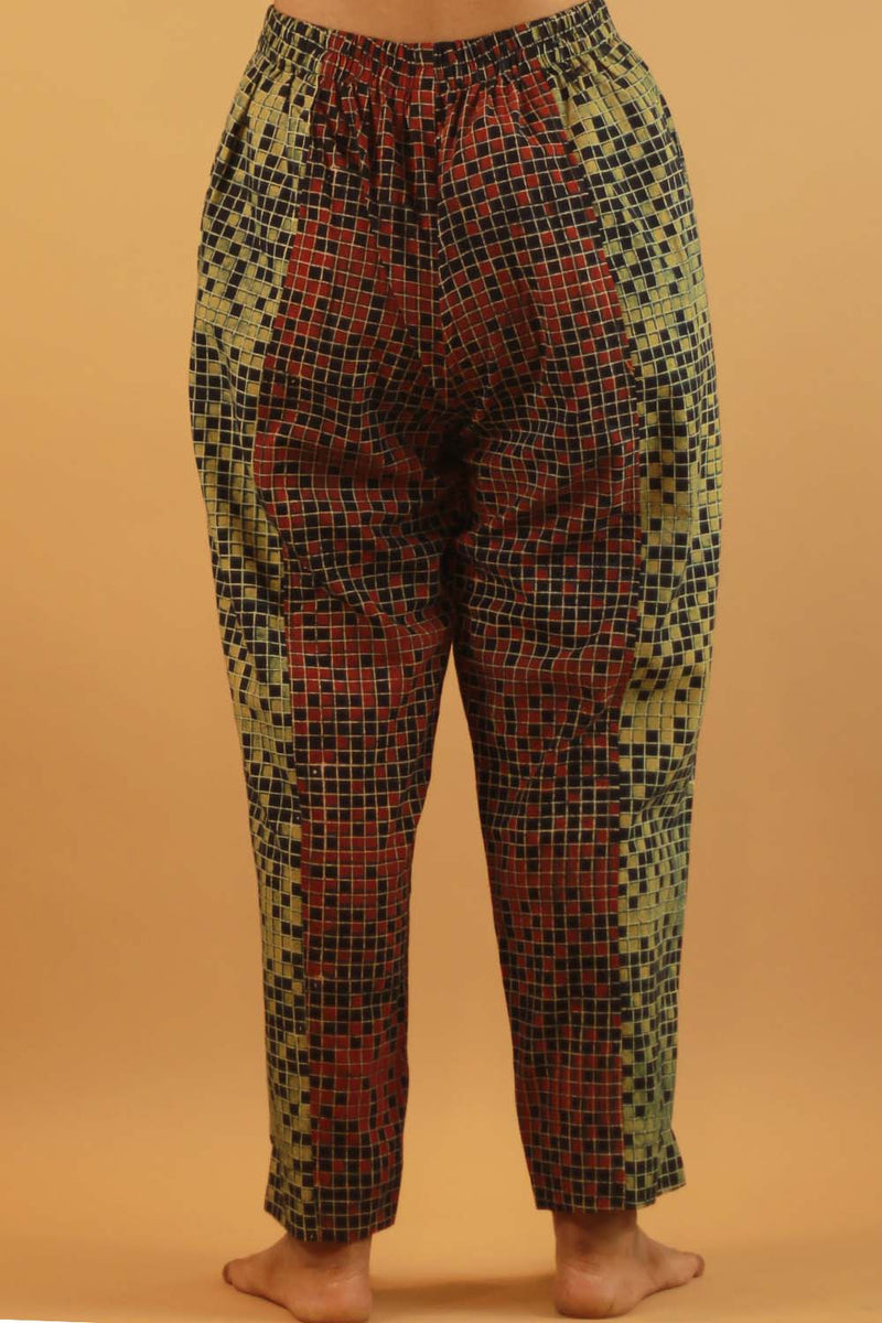 Pranava | Slim Pants | Multicolor Checks Ajrakh