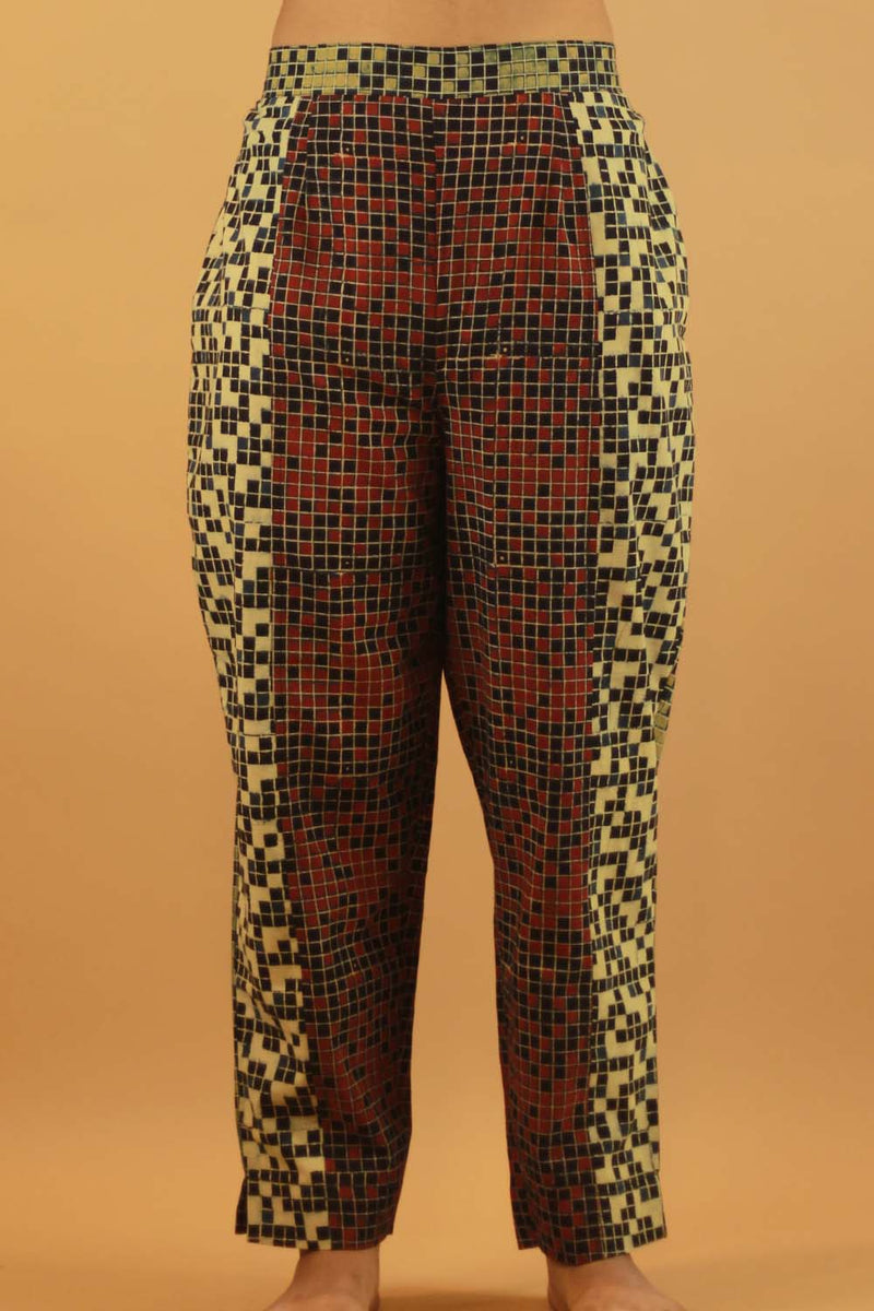 Pranava | Slim Pants | Multicolor Checks Ajrakh