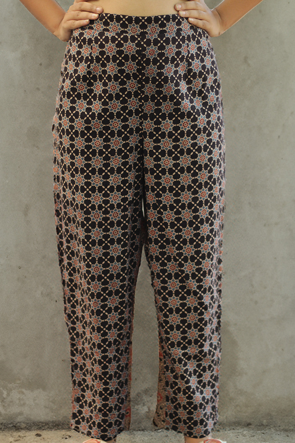 Pranava | Slim Pants |  Noir Trellis Ajrakh