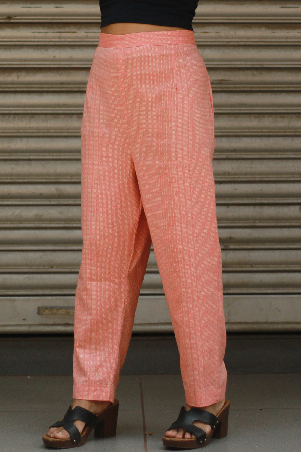 Pranava | Slim Pants | Peach Kantha