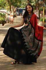 Modal Silk Ajrakh Bandhni Dupatta | Maroon