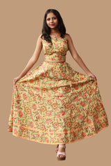 Tarangini | Kalidar Skirt | Sanganeri Floral Lime