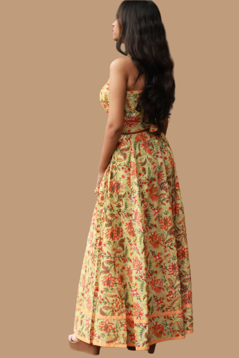 Tarangini | Kalidar Skirt | Sanganeri Floral Lime
