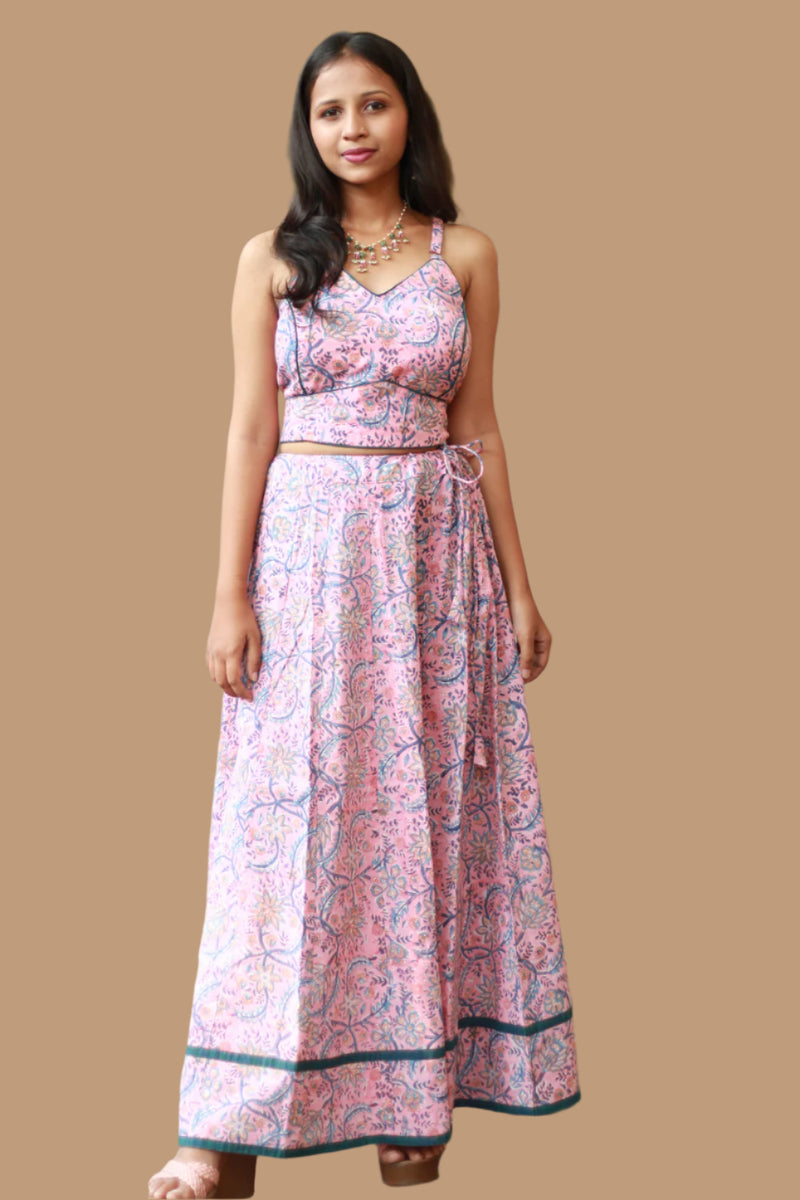 Tarangini | Kalidar Skirt | Sanganeri Floral Pink