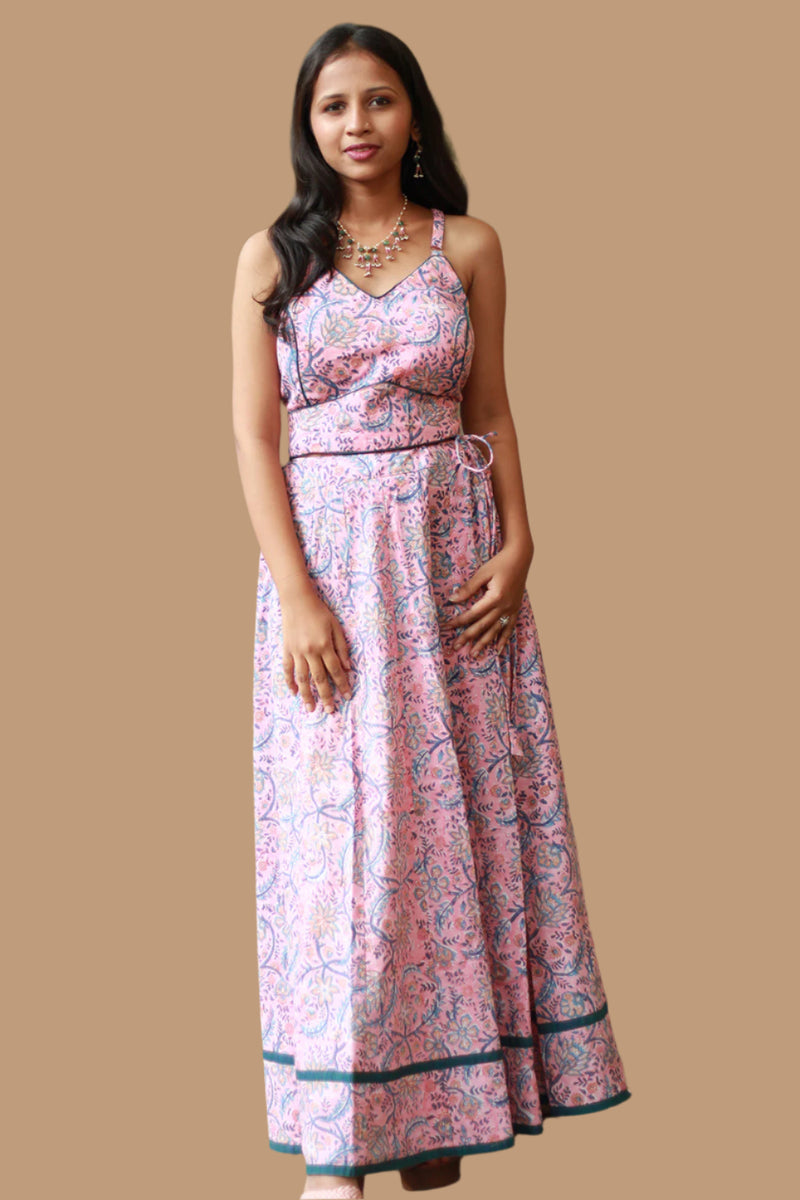 Tarangini | Kalidar Skirt | Sanganeri Floral Pink