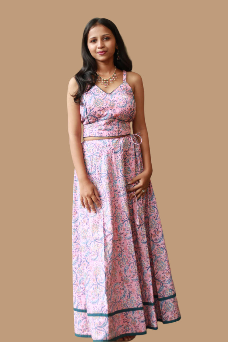 Tarangini | Kalidar Skirt | Sanganeri Floral Pink