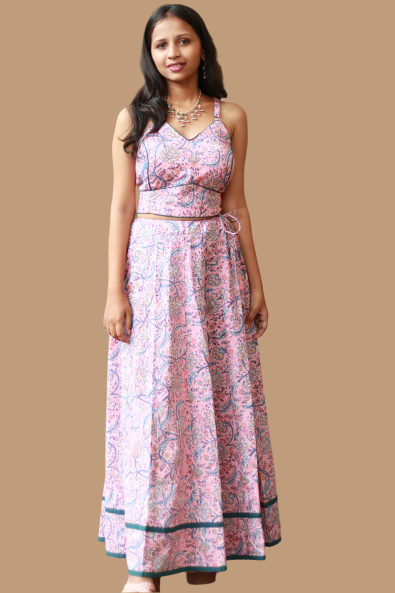 Tarangini | Kalidar Skirt | Sanganeri Floral Pink
