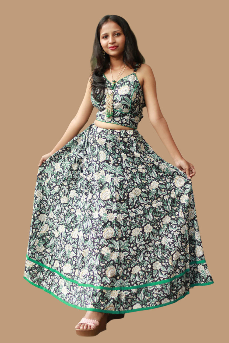 Tarangini | Kalidar Skirt | Sanganeri Floral Black