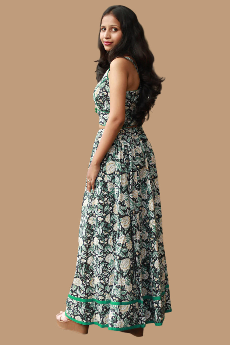 Tarangini | Kalidar Skirt | Sanganeri Floral Black