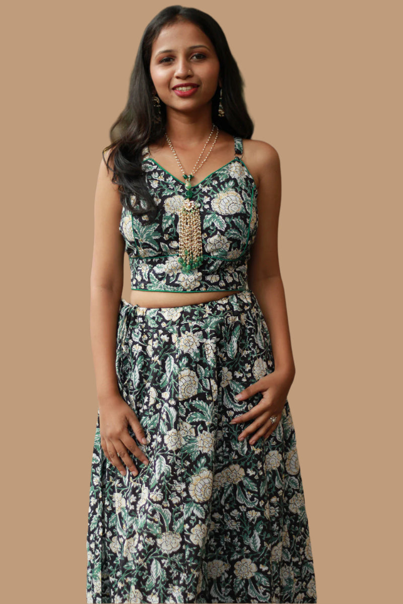 Tarangini | Kalidar Skirt | Sanganeri Floral Black