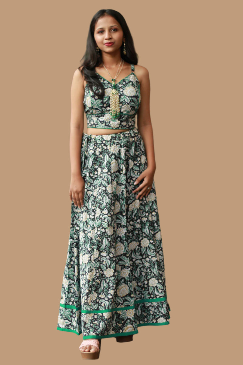 Tarangini | Kalidar Skirt | Sanganeri Floral Black