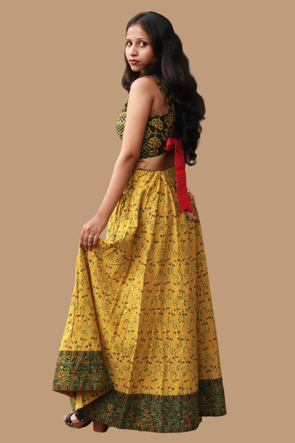 Viharini | Kalidar Skirt | Ajrakh Kali Yellow