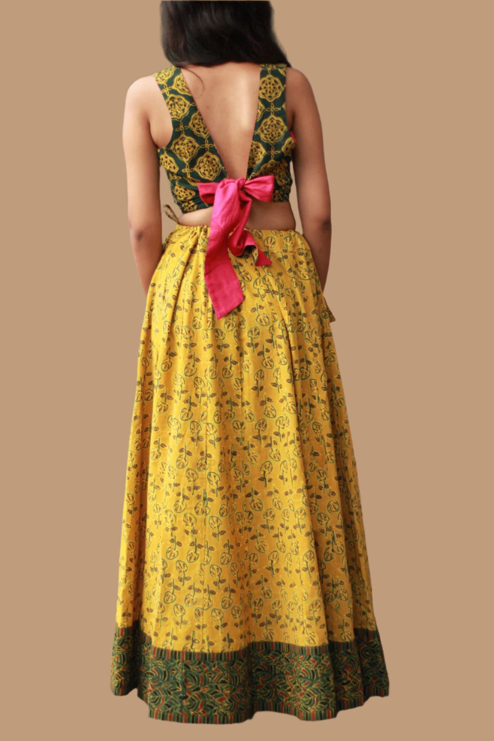 Viharini | Kalidar Skirt | Ajrakh Kali Yellow