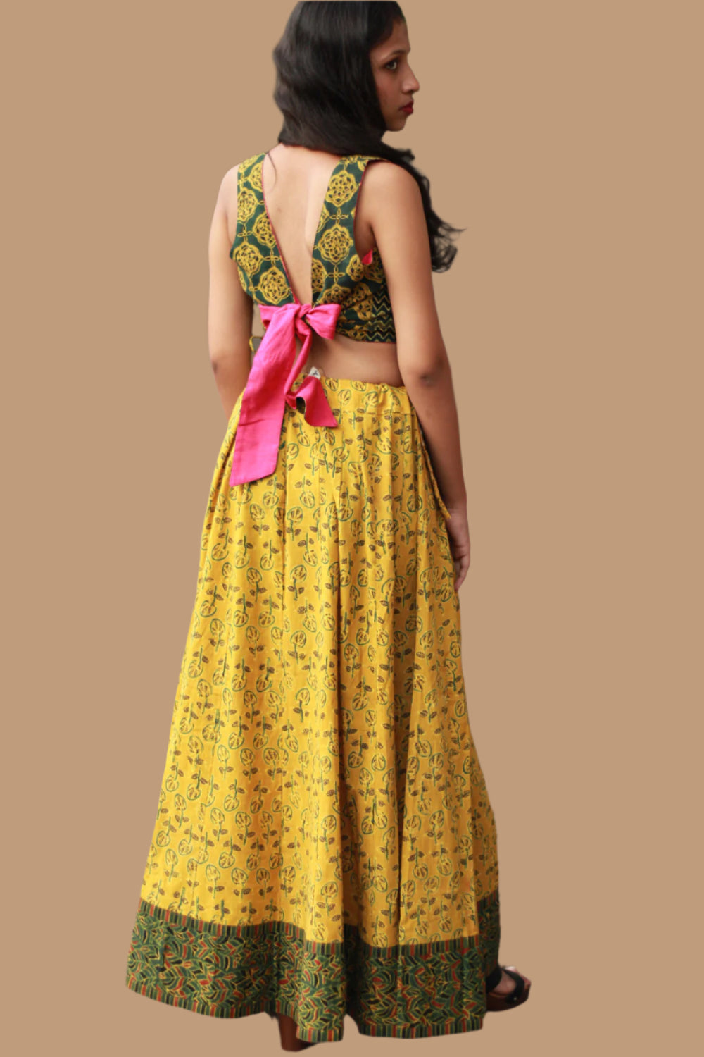 Viharini | Kalidar Skirt | Ajrakh Kali Yellow