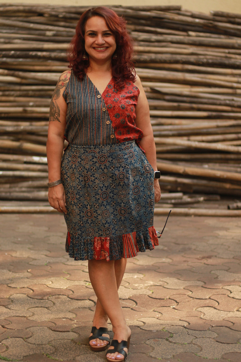 Manchali | Short Skirt | Indigo Universe Ajrakh