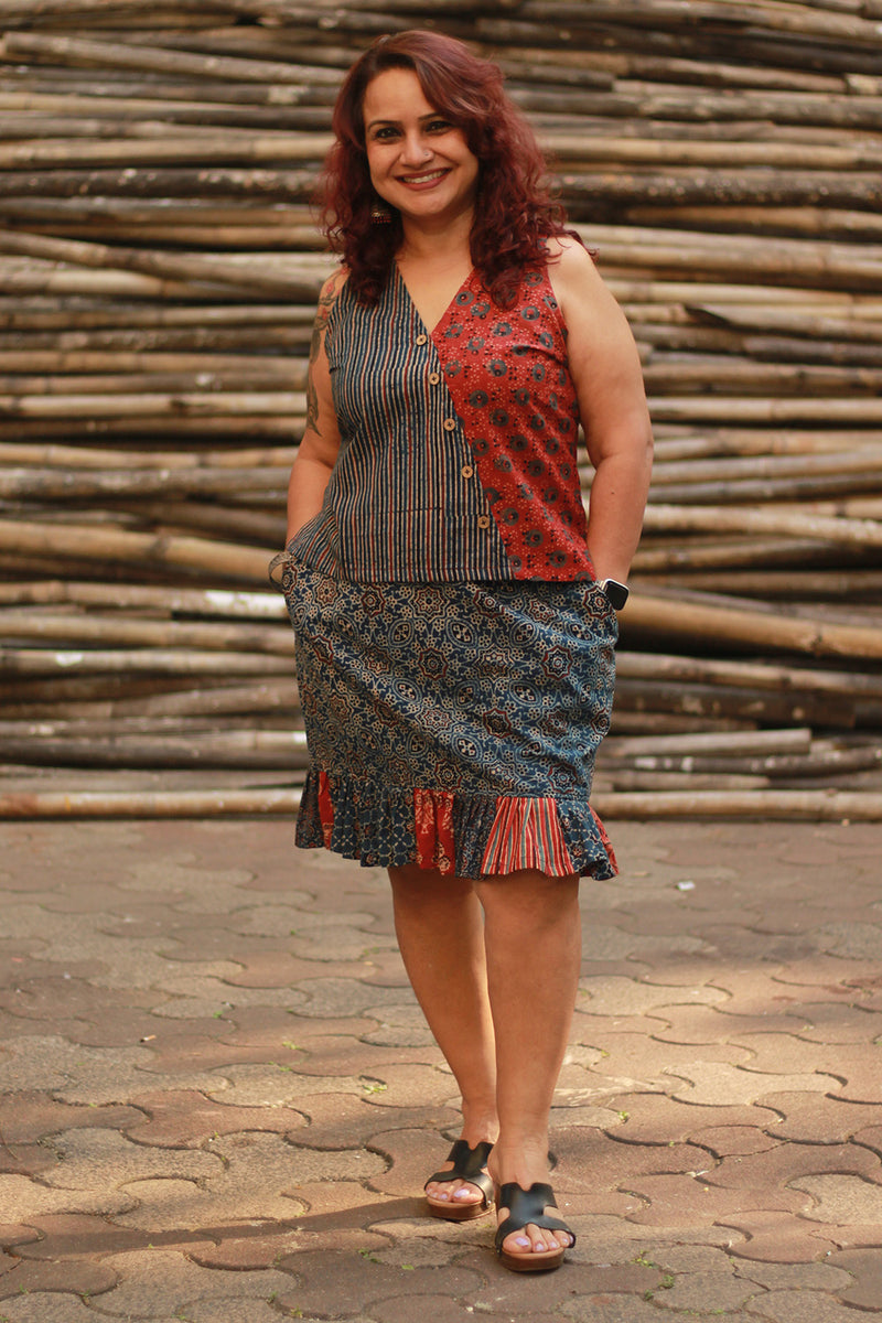 Manchali | Short Skirt | Indigo Universe Ajrakh